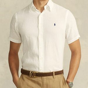 NWT Men's Ralph Lauren Linen Short Sleeve Button Down Shirt